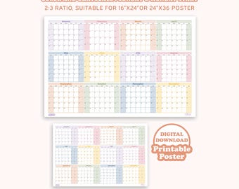 2026 Full Year Calendar Landscape with Monday & Sunday Start, 2026 Large Printable Wall Planner, Yearly Planner