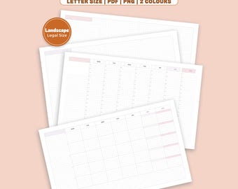Hobonichi Style Planner - Monthly, Weekly, Daily Pages, PDF, Legal Size, Undated Planner Landscape