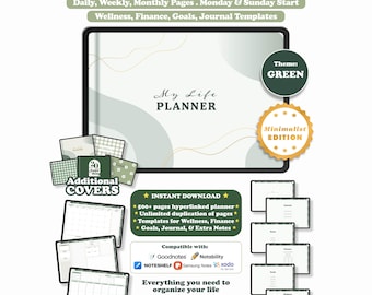 Digital Planner, Undated Landscape Minimalist, Goodnotes Notability iPad Planner, Daily Weekly Monthly, Green