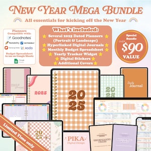 2025 Dated Digital Planner Bundle, Daily Digital Journal, Digital Stickers, Monthly Budget Template, iPad Planner, Goodnotes Notability