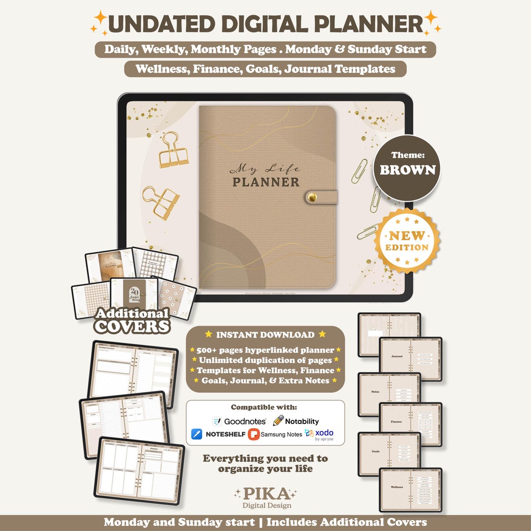 Digital Planner Undated Landscape, Goodnotes Notability Digital Planner ...