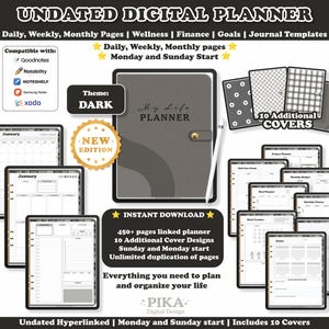 Digital Planner Undated, Digital Planner, Goodnotes Notability Digital Planner, Daily Planner, iPad Planner, Portrait Planner, Dark