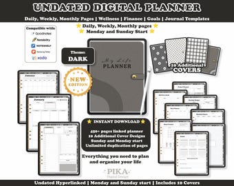 Digital Planner Undated, Digital Planner, Goodnotes Notability Digital Planner, Daily Planner, iPad Planner, Portrait Planner, Dark