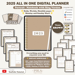 2025 Digital Planner | GoodNotes Planner, Daily Weekly Monthly Planner, Notability IPad Planner, Portrait Planner | Digital Planner Brown