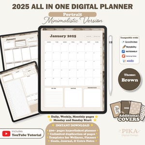 2025 Digital Planner: Minimalist Portrait Layout, GoodNotes iPad (PDF)