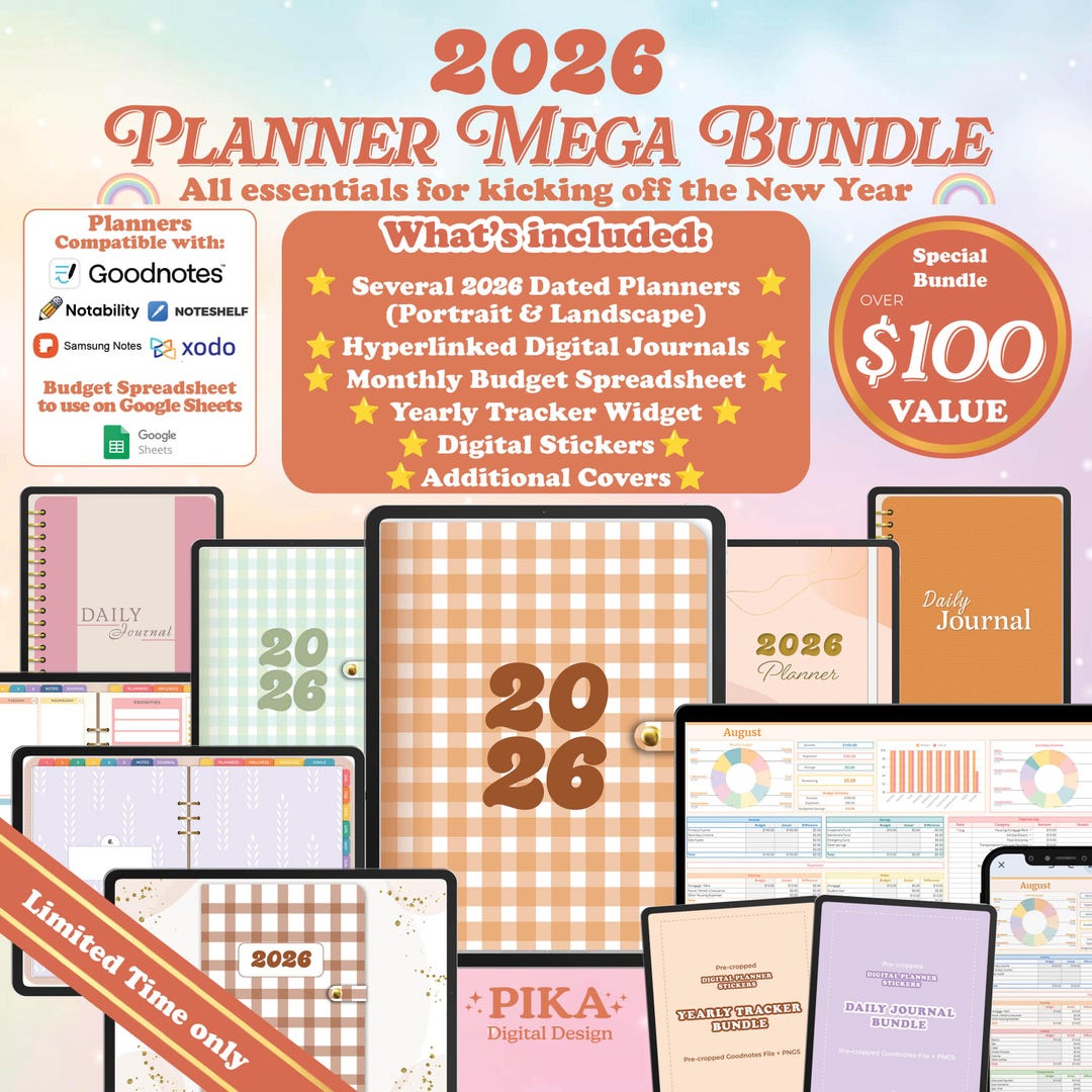 2026 Dated Digital Planner Bundle, Daily Journal, Budget Template ...