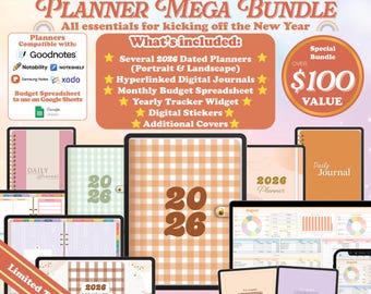 2026 Dated Digital Planner Bundle, Daily Journal, Budget Template, (Goodnotes, Notability, Google Spreadsheet) (Digital Download)