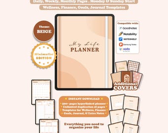 Digital Planner, Undated Portrait Minimalist, Goodnotes Notability iPad Planner, Daily Weekly Monthly, Beige