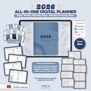 Digital Planner 2026, Dated Digital Planner, Goodnotes Notability, Daily Weekly Monthly Planner iPad Planner, Landscape Horizontal Planner
