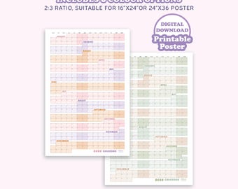 2026 Full Year Calendar , 365 Days Calendar Large Wall Planner Printable PDF, 2026 Yearly 24"x36" Calendar