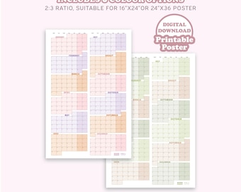 2026 Full Year Calendar Large Wall Planner, Portrait 2026 Printable Wall Planner, Yearly Calendar Printable PDF 24"x36", Year at a Glance