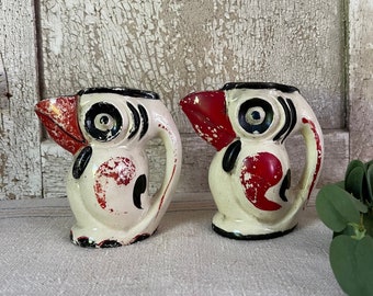 Set of Two Antique Kookaburra Creamers / made in Japan / vintage creamer / kitchen decor / bird decor / antique decor / farmhouse decor