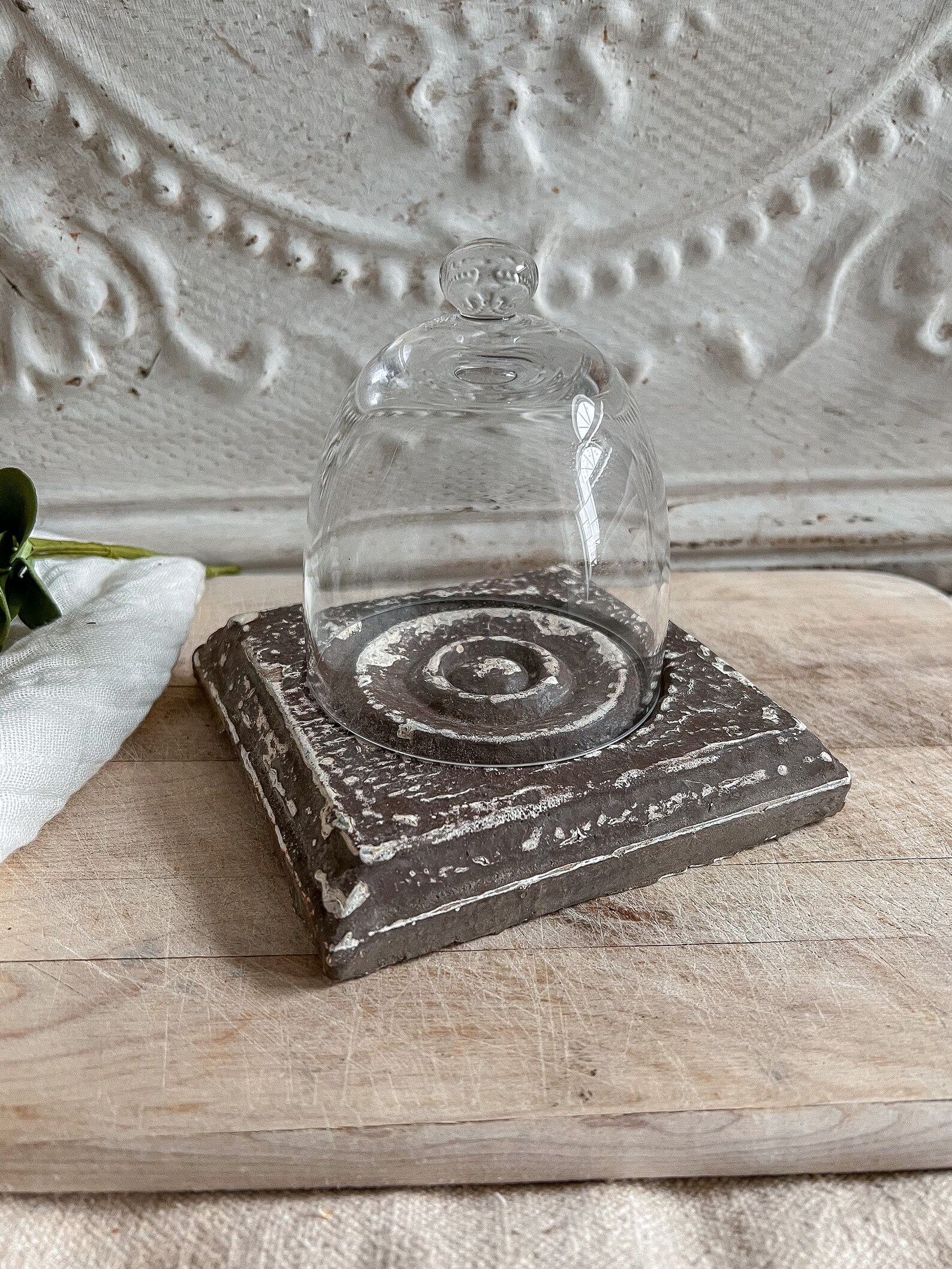 Vintage Small Glass Cloche With Architectural Salvage Wood Etsy