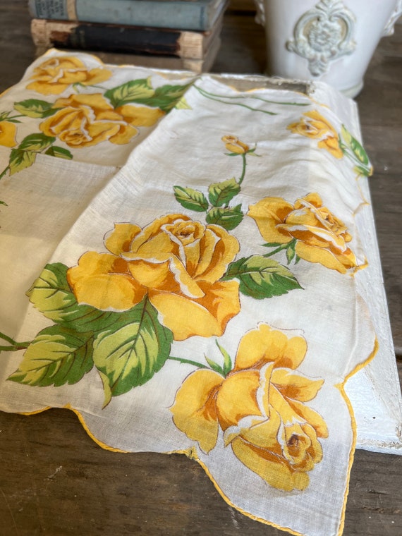 Set of 2 Yellow Floral Handkerchiefs / yellow flo… - image 8