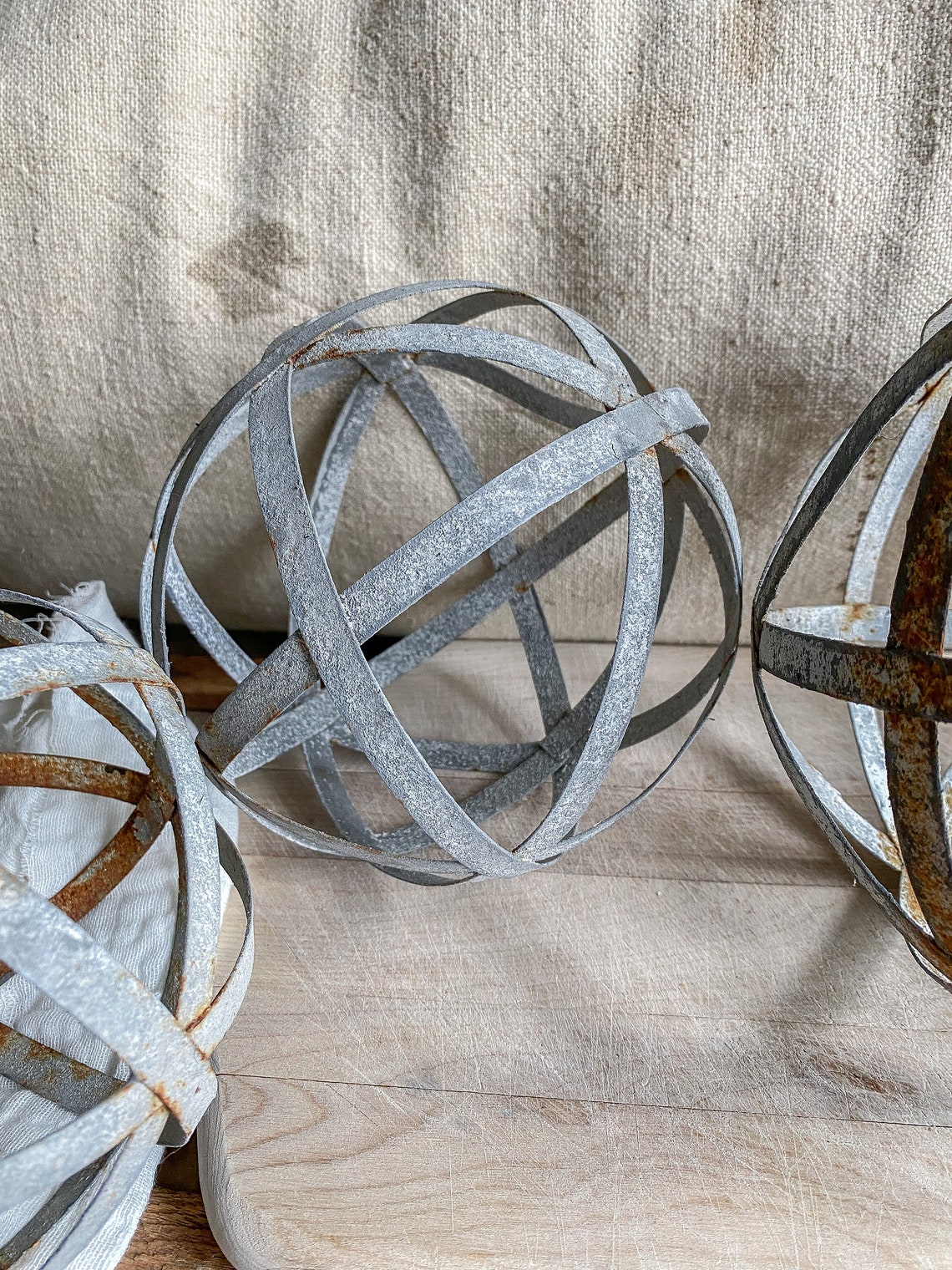 Set of 3 Rustic Metal Spheres / vintage decor / antique decor Etsy