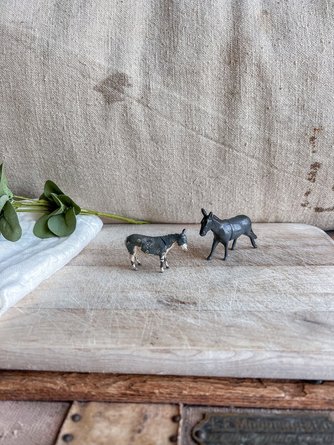 Set of 2 Antique Metal Donkey Figurines / Metal Farm Toys / Etsy