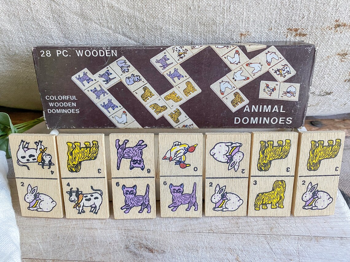 Vintage 28 Piece Animal Wooden Dominoes Set / vintage decor / Etsy