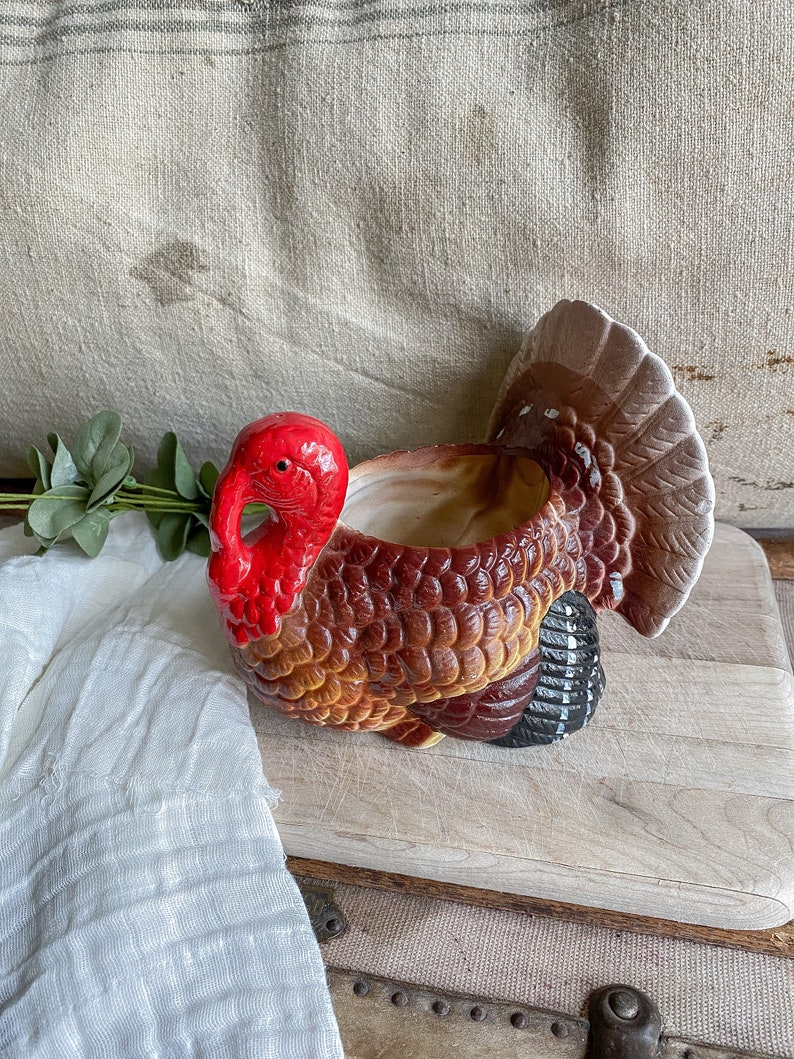 Vintage Ceramic Turkey Planter / vintage decor / planter decor image 2