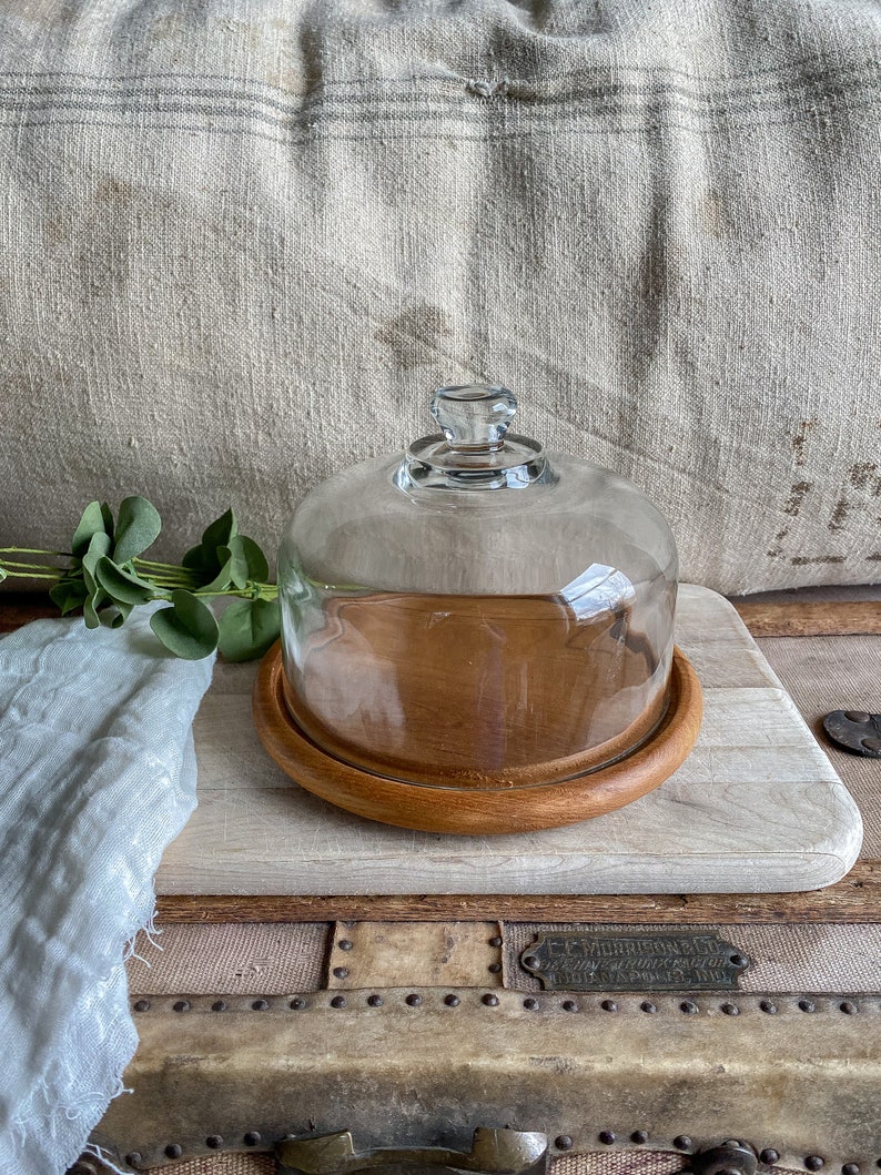 Vintage Glass Cloche With Wood Base / Vintage Decor / Etsy