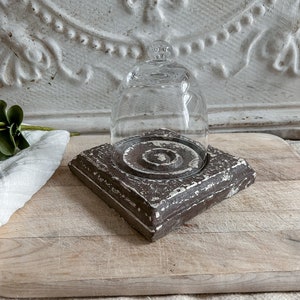 Vintage Small Glass Cloche With Architectural Salvage Wood Rosette Base ...