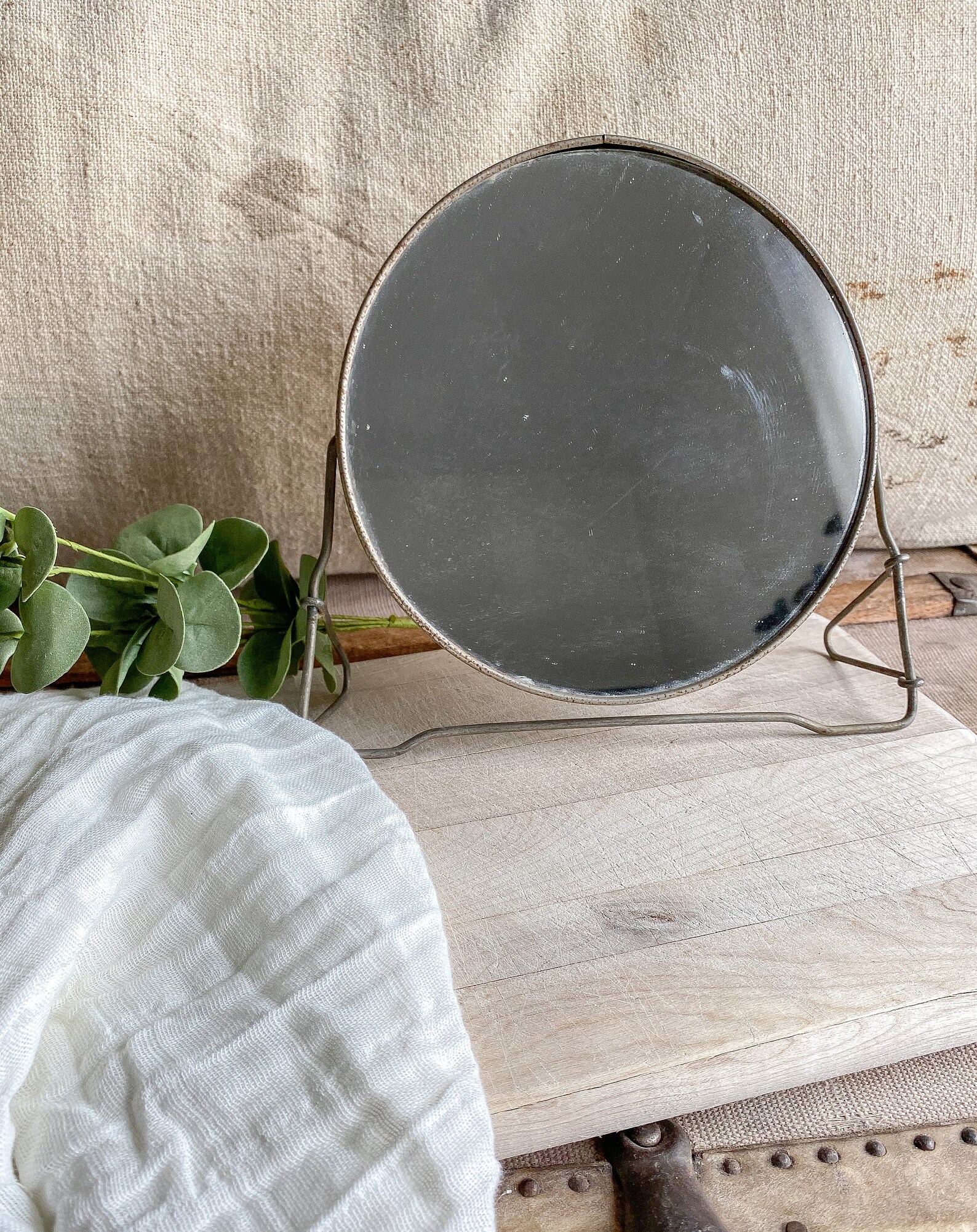 Vintage Round Mirror with Stand Etsy