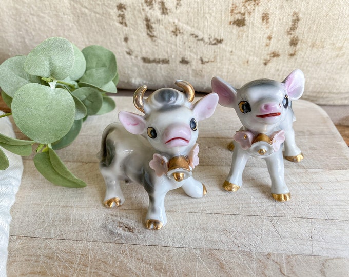 Set of 2 Vintage Cow Figurines / Vintage Decor / Figurine Etsy