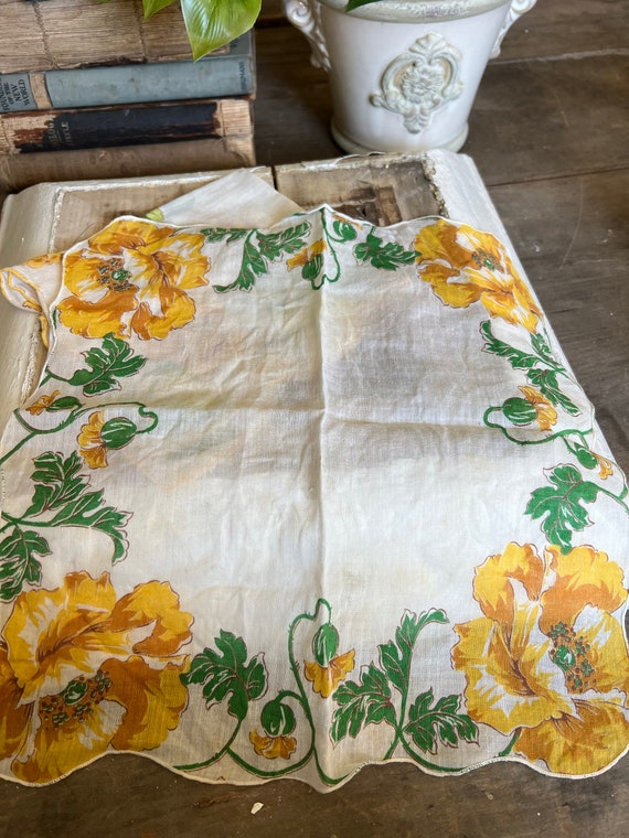 Set of 2 Yellow Floral Handkerchiefs / yellow flo… - image 6