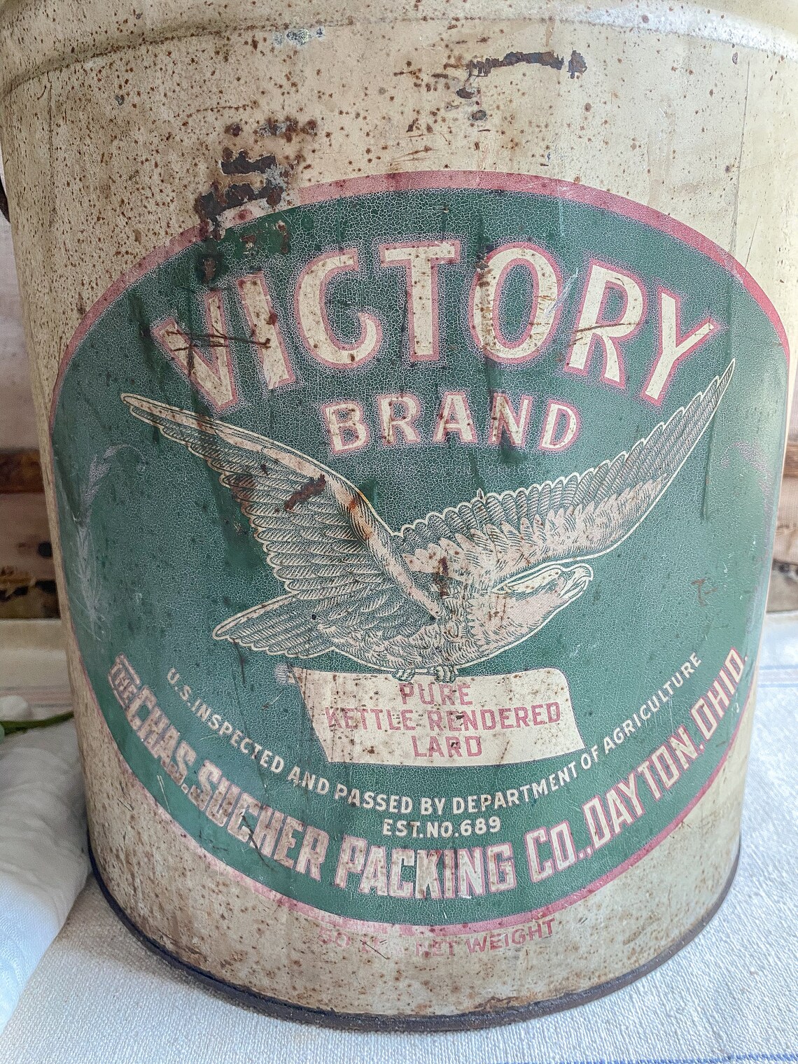 Large Antique Victory Brand Lard Tin Can / antique decor / Etsy