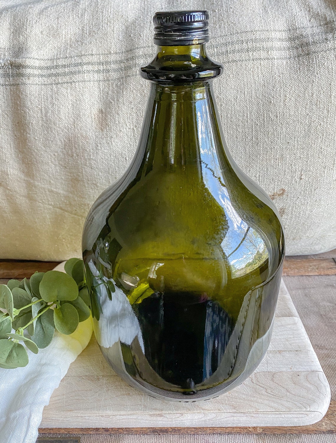 Vintage Green Glass Jug with Lid / vintage decor / glass decor Etsy