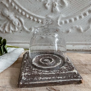Vintage Small Glass Cloche With Architectural Salvage Wood Rosette Base ...