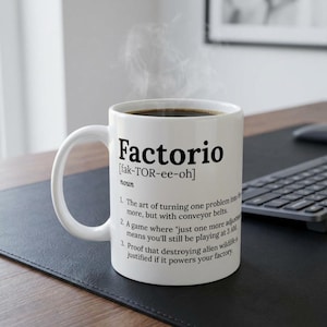 Factorio Game Definition Ceramic Mug, Gaming Coffee Cup, Gamer Gift, Video Game Tea Mug, Gaming Lover Present, Geek Office Decor