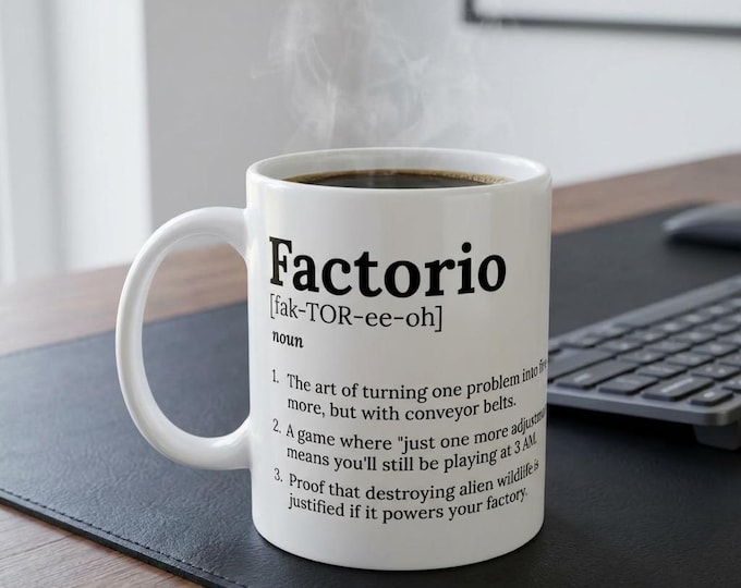 Factorio Game Definition Ceramic Mug, Gaming Coffee Cup, Gamer Gift, Video Game Tea Mug, Gaming Lover Present, Geek Office Decor