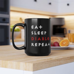 Eat Sleep Diablo Repeat Black Mug, 15oz
