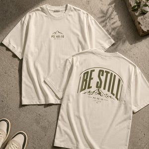 Sei still Psalm 46: 10 Shirt, minimalistisches christliches Streetwear T-Shirt, Bergbibel-Vers-Shirt für Männer, Glaubensgeschenk, Schrift-T-Shirt