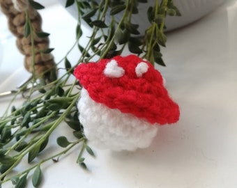 Handmade Crochet Amigurumi Catnip Mushroom Cat Toy Ball With Bell