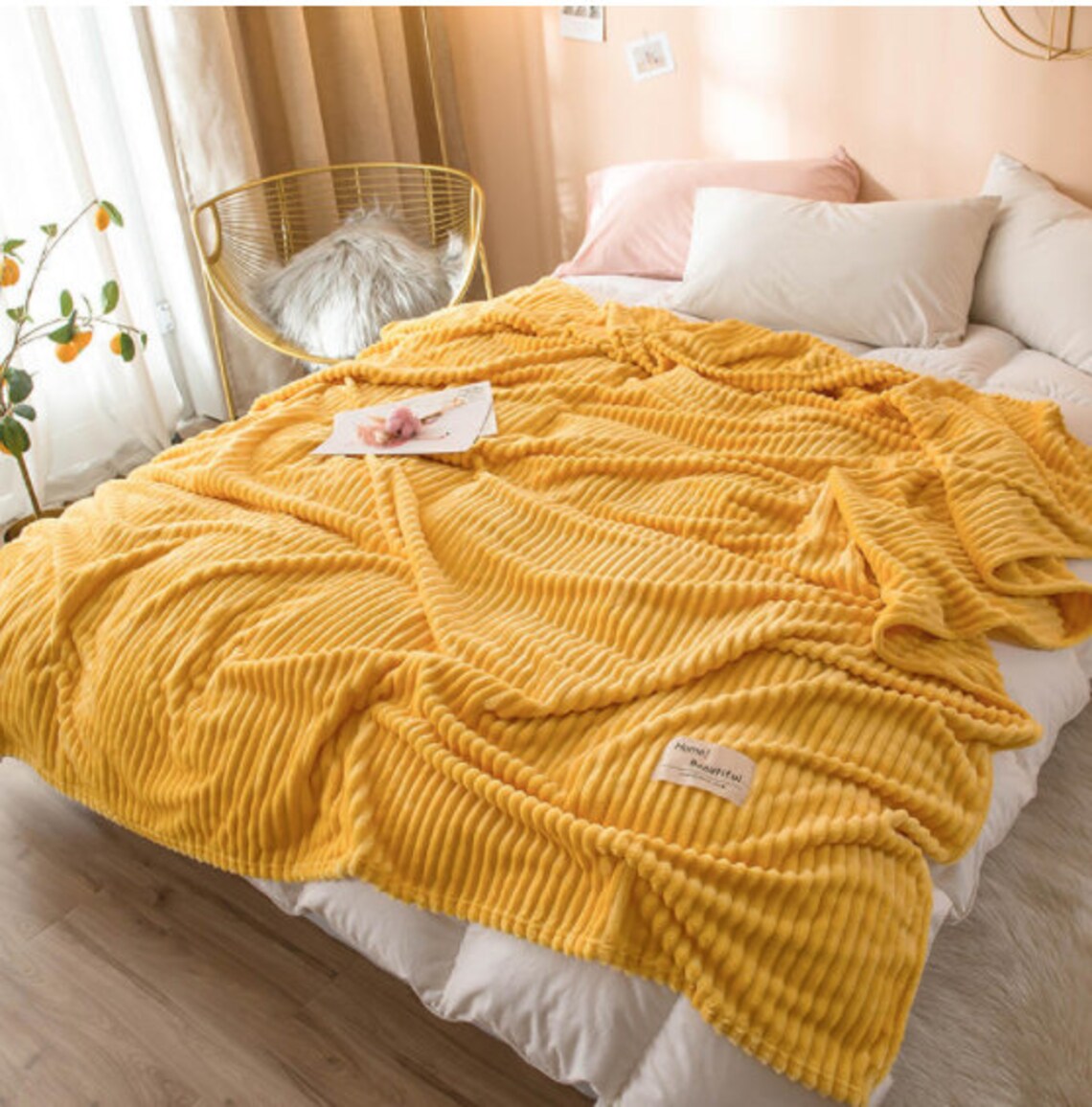 Blankets for Beds Solid Yellow Color Soft Warm 300GSM Plaid Etsy
