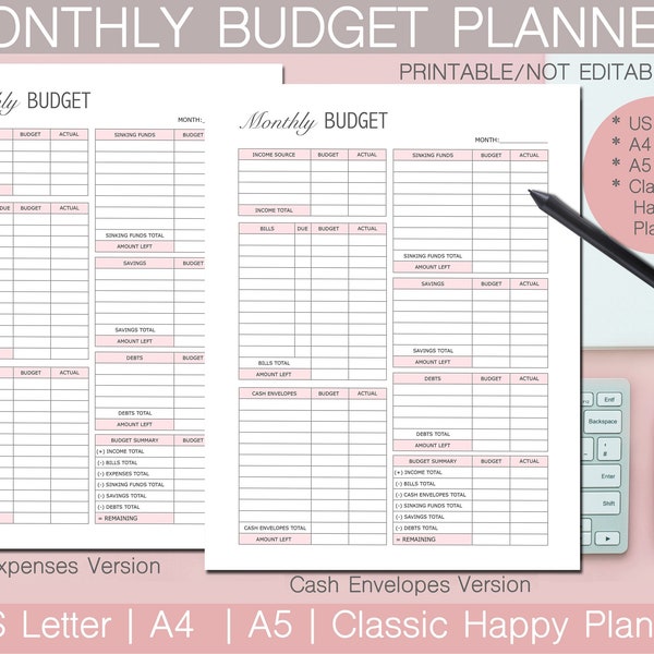 Monthly Budget Planner, Printable, Monthly Bills Tracker, US Letter, A4, A5, Classic Happy Planner,  Instant Download , Personal Budget