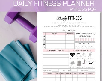 Fitness Tracker, Daily Exercise log, Printable Planner, INSTANT DOWNLOAD, CUTLINES, 8.5x11, Classic Happy Planner, A4, A5, Half Letter