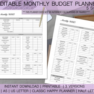 Budget Planner Monthly, EDITABLE, Instant Download, Classic Happy Planner, A4, A5, Letter, Half Letter, Personal Budget, Financial Planner