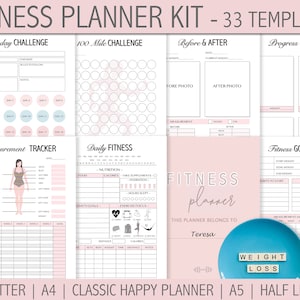 Fitness Planner Bundle, Workout Planner, PDF, Weekly Fitness, Weight Loss Tracker, Daily Fitness, Letter, A4, A5, Happy Planner, Half Letter