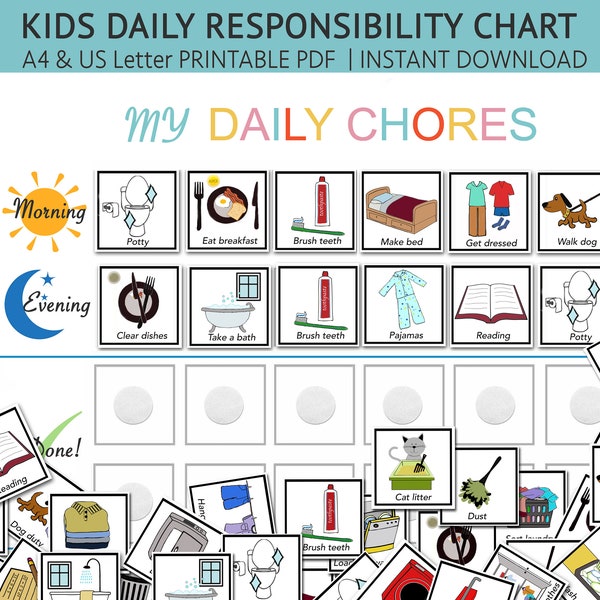 Kids Chore Chart | Daily Responsibilities, 35 Chores (PDF)