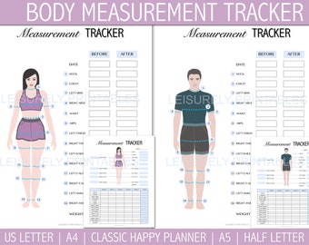 Body Measurement Tracker, Weight Loss Tracker Printable, Male and Female, PDF, US Letter, Classic Happy Planner, A4, A5, Half Letter