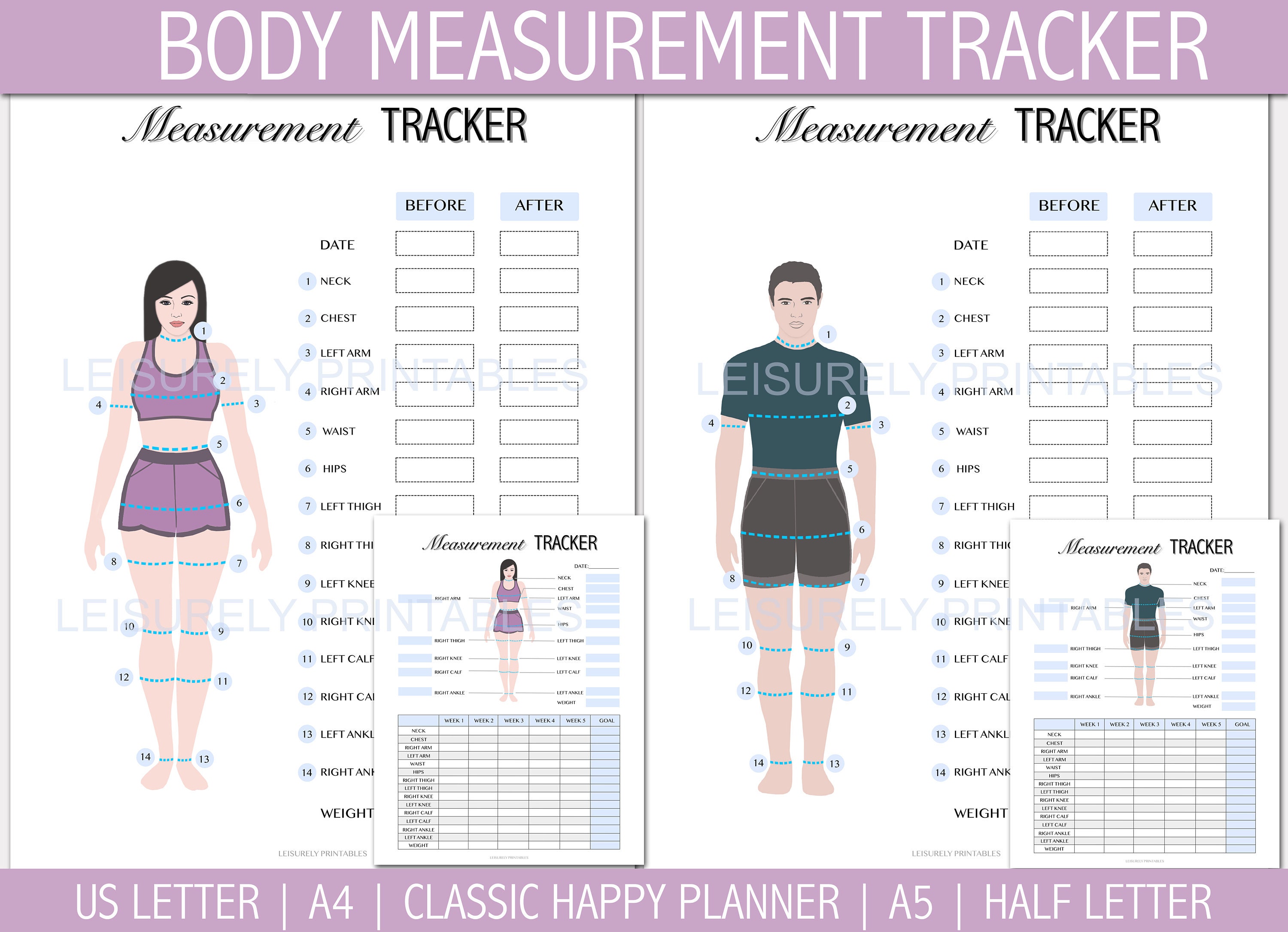 Body Measurements: Notebook for recording daily body measurements such as  weight measurement for women and girls, daily tracking of weight loss by
