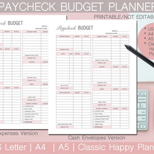 Paycheck Budget, Finance Planner, Printable, PDF, Budget by Paycheck, US Letter, A4, A5, CHP,  Instant Download , Personal Budget