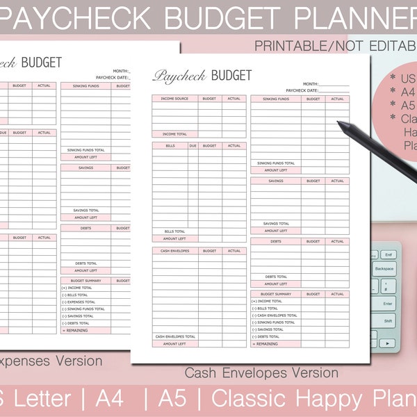 Paycheck Budget Planner, Finance Printable (PDF)