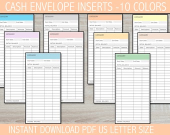 Sobres de efectivo de colores, 10 colores (PDF imprimible)
