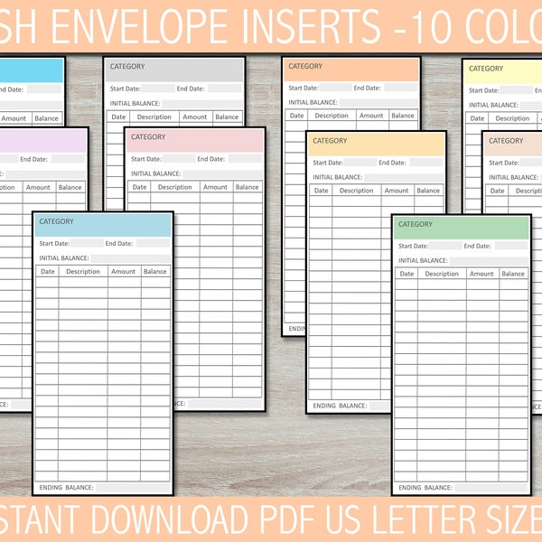 Cash Envelope Inserts, Cash Envelope Tracker, Spending Tracker, Money Tracker, Cash Transaction Register, Budget Tracker, Printable Insert