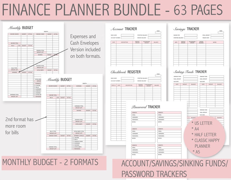 Budget Planner Printable, PDF, Paycheck Budget, Bi-Weekly, Monthly, Financial Planner, Finance Bundle, Budget Planner, Debt, Income image 4