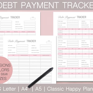 Debt Payment Tracker Printable , Debt Snowball Tracker, Debt Payoff Log, Debt Payment Log, Money Tracker,  ,US Letter, A4, A5, Classic