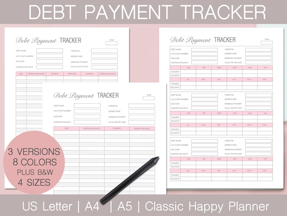 Debt Payment Tracker Printable, US Letter, A4, A5, Classic (PDF)